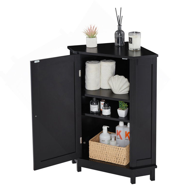 Armoire de rangement en coin noire avec tablette réglable