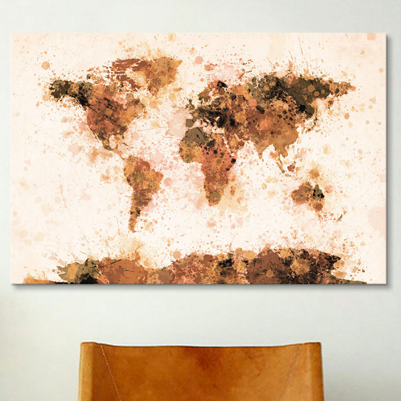 «Bronze Paint Splash World Map» par Michael Thompsett, reproduction d'art graphique sur toile, H 18 po x l 26 po x P 1,5 po