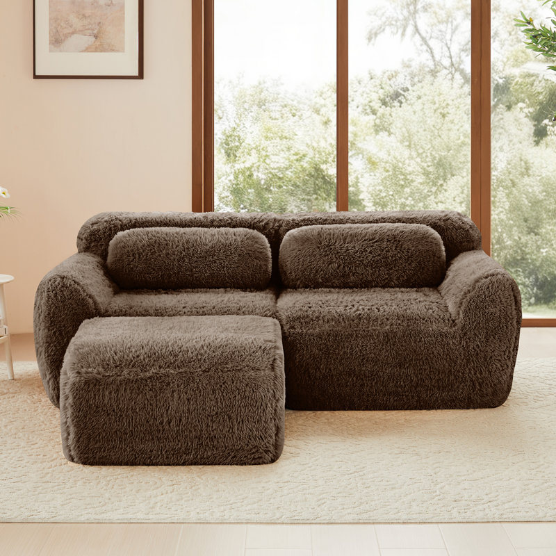 Canapé en L sans os avec méridienne - tissu moelleux moelleux, éponge haute densité 32d, fond antidérapant, conception ergonomique, sans assemblage + coussins décoratifs pour les chambres à coucher