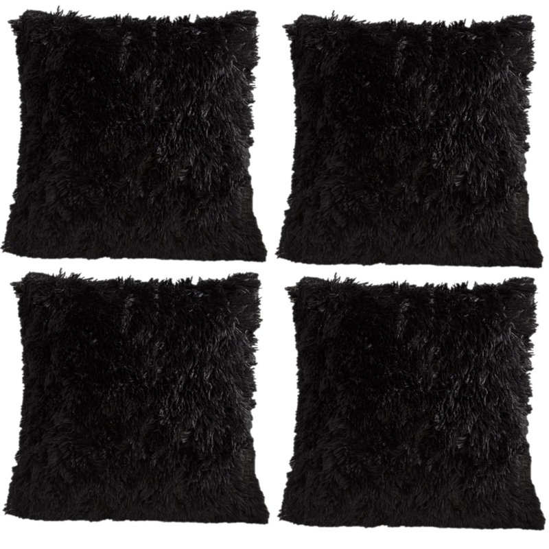 Ensemble de 4 coussins décoratifs en fausse fourrure II (inséré inclus), Noir
