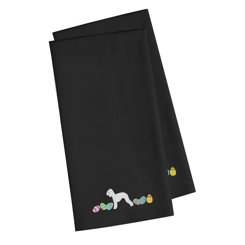 Serviette de cuisine à broderie bedlington terrier, Noir, H 25 po x l 16 po x P 0,1 po