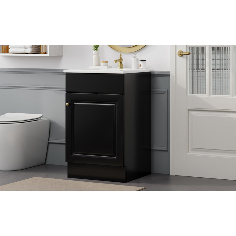 Meuble-lavabo noir 20 "avec lavabo et tablette de porte réglable | Idée cadeau, Noir/chrome
