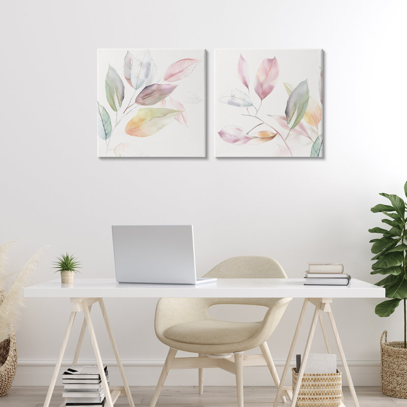 Botanical Light Leaves 2pc Canvas Set, design by Raymond Powers, 17" H x 17" W