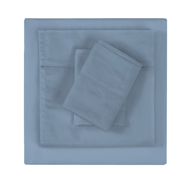 Christian Siriano NY® 300TC Cotton Sateen Sheets, California King Sheet Set+Fitted Sheet+2Pillowcase, Blue