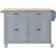 Chariot pour îlot de cuisine avec plateau en bois massif et roulettes verrouillables, largeur de 54,3 pouces, armoire à 4 portes et deux tiroirs, support à épices, support à serviettes (gris bleu)-262997907
