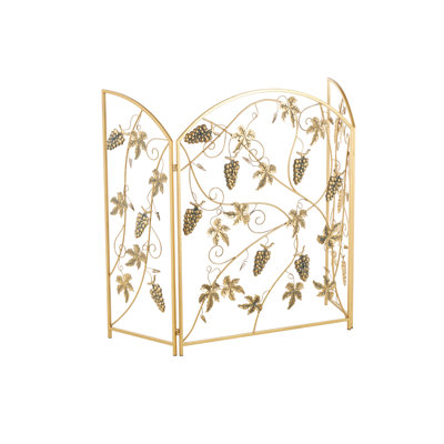 Cole And Grey Metal Foldable 3 Panel Fruit Fireplace Screen With Leaf Accents