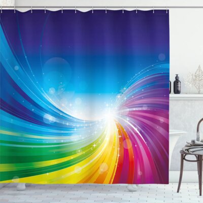 Funky Pop Art Stylized Radiant Lines in Wave-Like Color Reflections Image Shower Curtain Set -  Ambesonne, sc_21774_long