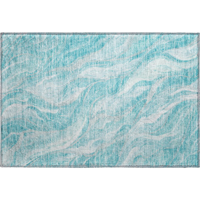 Premium Machine Washable Prisco Teal Rug