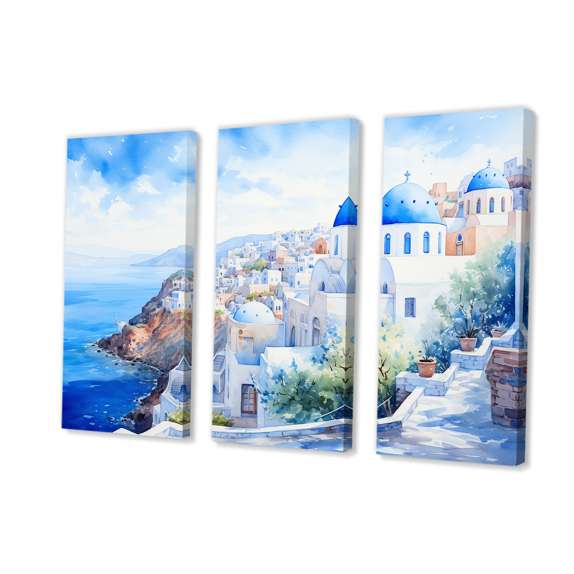 Beachcrest Home Blue And White Santorini Village II Greece Wall Art