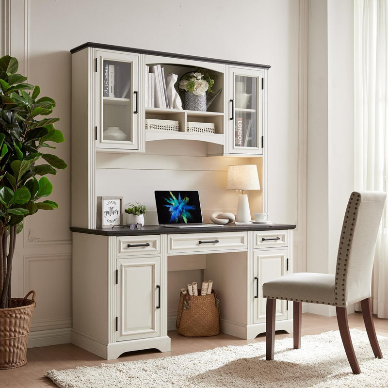 Armoire de bar à hauteur d'ordinateur de 76 po avec huche Dennison, Blanc