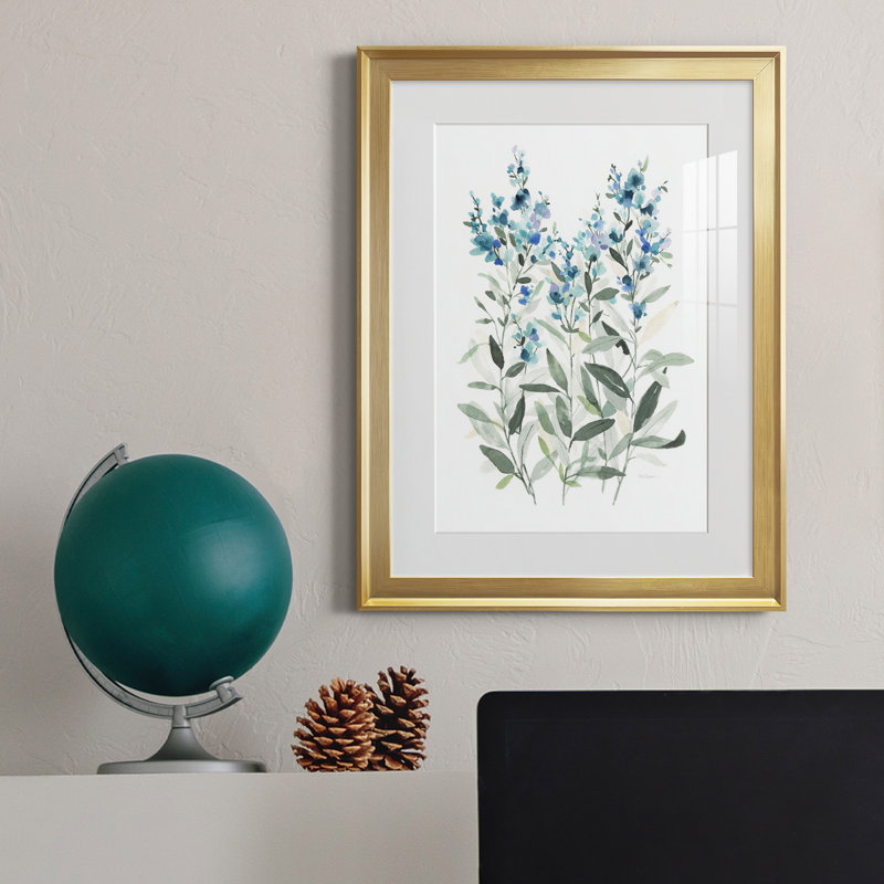 Delicate Blue Botanical II - peinture encadrée, Or, H 22,5 po x l 30,5 po x P 1,5 po