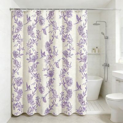 Ensemble de rideau de douche Cottagecore, motif floral de colibri, décor de salle de bain de style campagne moderne, tissu en mélange de coton avec œillets en métal