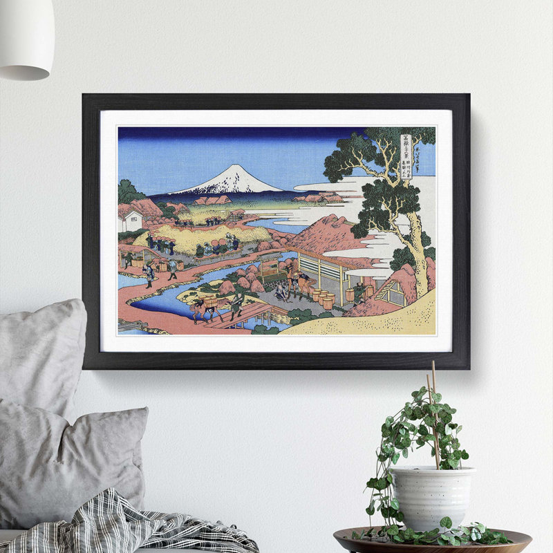The Tea Plantation of Katakura by Katsushika Hokusai - Picture Frame Painting Print, 48cm H x 65cm W x 2cm D, Black Framed