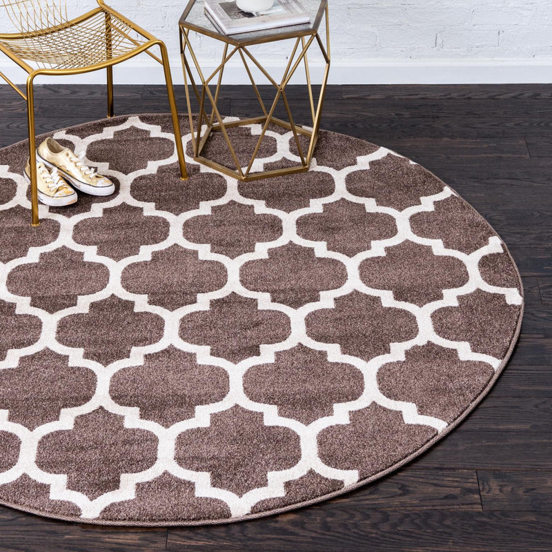 Tapis brun clair à motif géométrique Molly, Rond 3 pi 1 po