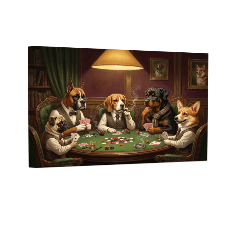Animals Dogs Playing Poker In Elegant Room, 24" H x 36" W
