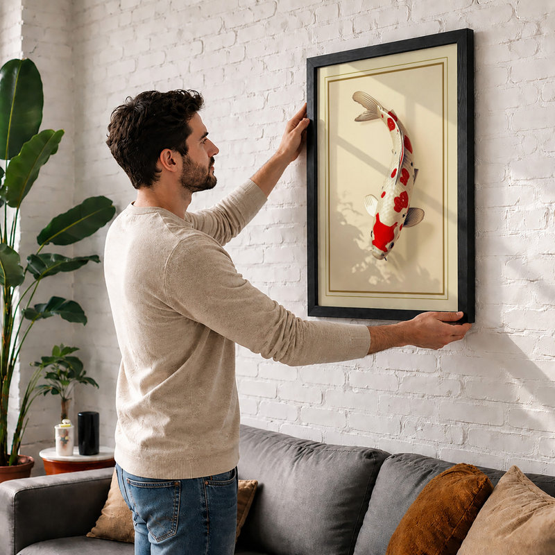 Ascending Koi Japandi - Framed Print, A1 - 84.1 x 59.4 cm, Oak