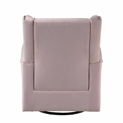 Chaise pivotante rose à accoudoirs roulés avec garniture cloutée