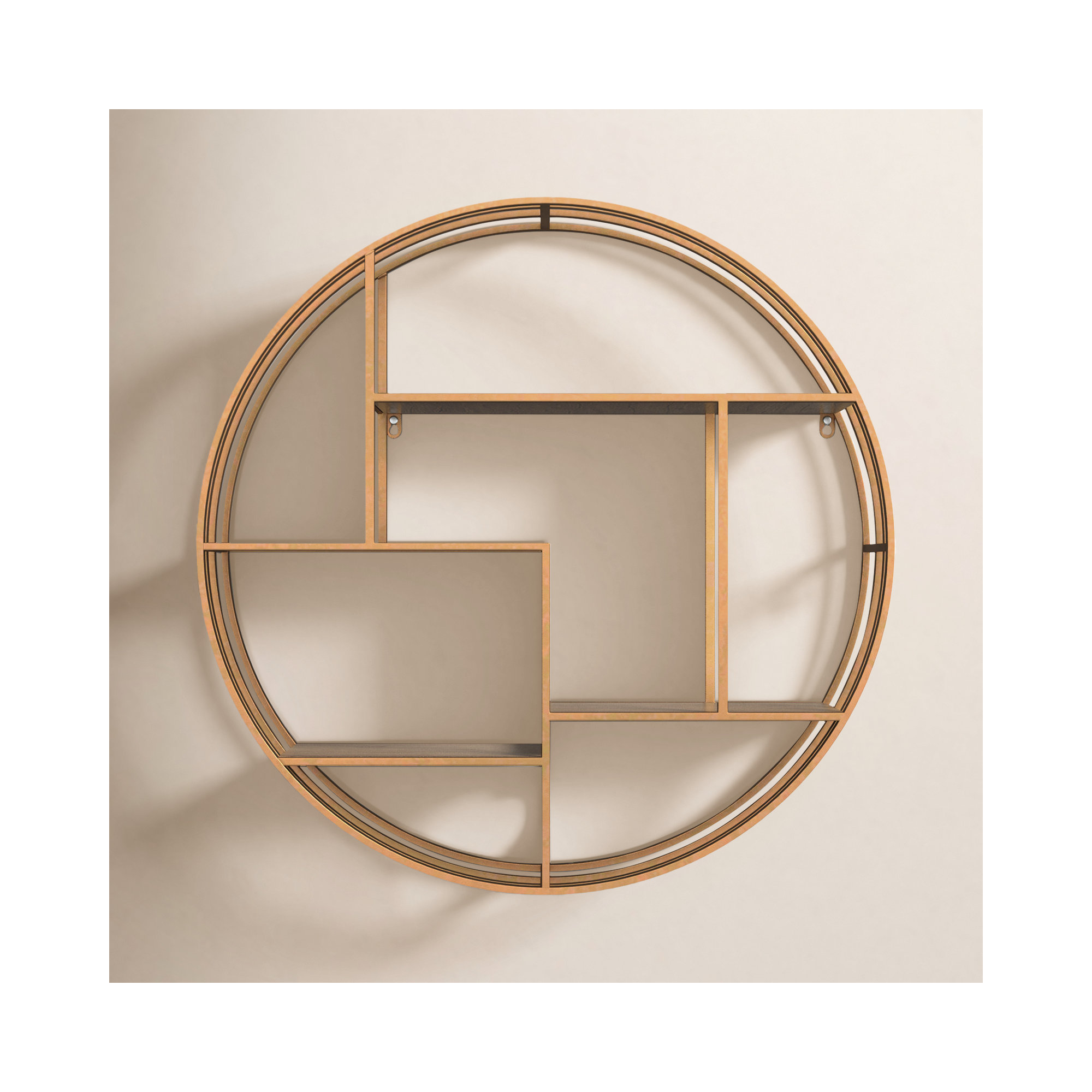 Sagebrook Home Kittle Modern Glam Iron and Wood Wall Storage Shelf, Bronze/Copper