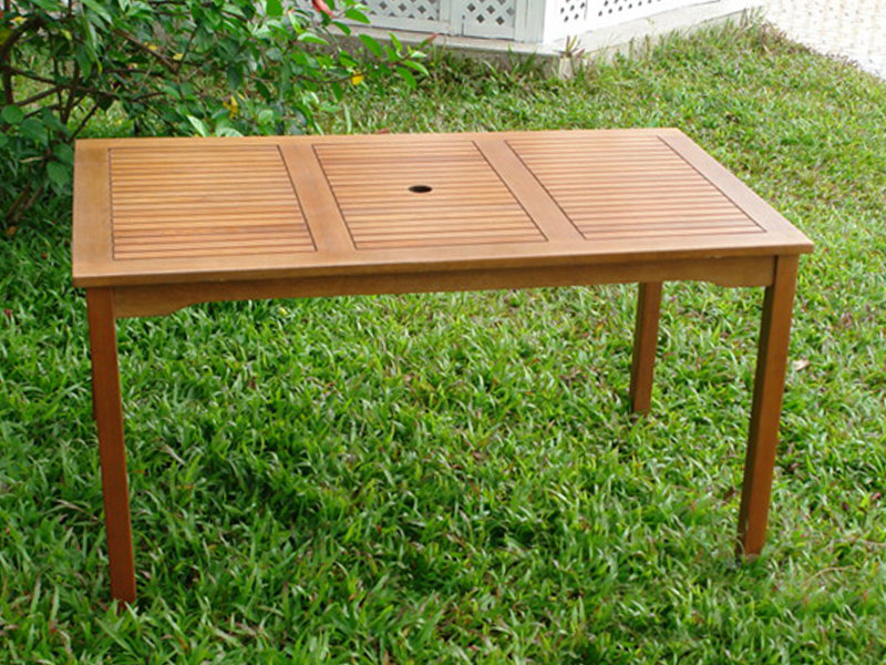 Afrin Rectangular Eucalyptus Solid Wood Outdoor with Umbrella Hole Dining Table - 135 cm W 85 cm D