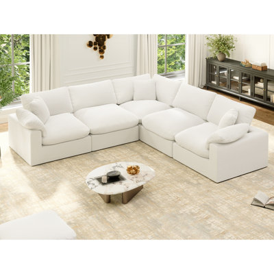Hidehisa Upholstered Sofa, Oversized Cloud Modular Sectional Sofa Down Filled Comfort Modular Couch with Removable Cover for Living Room Office Apartment