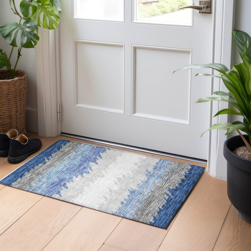 Premium Machine Washable Tweedy Navy Rug, Rectangle 1 pi 8 po x 2 pi 6 po