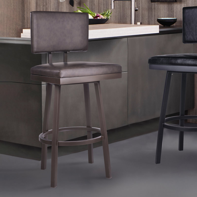 Nakagawa Swivel Counter or Bar Height Bar Stool with Footrest in Faux Leather and Metal Legs, Counter Stool (26" Seat Height)