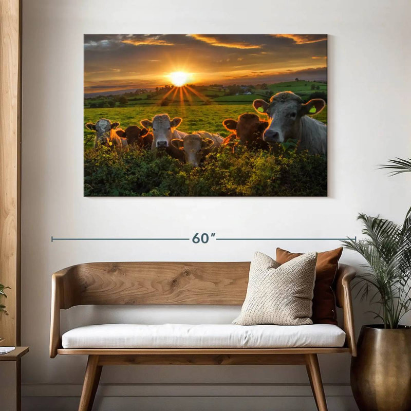 Brampt, vaches au coucher du soleil, H 32 po x l 48 po