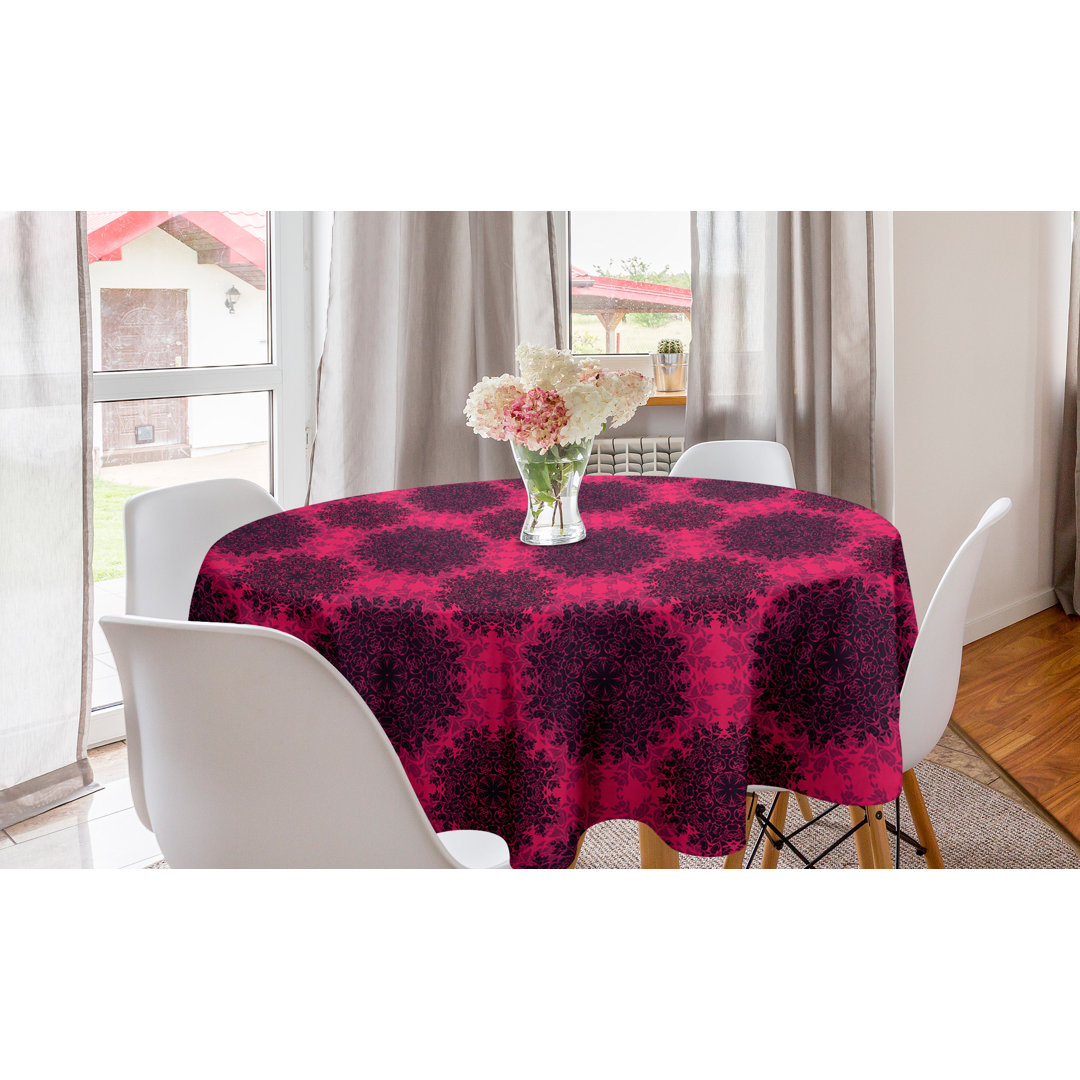 Runde Tischdecke, Barock Rosen Mandala, Blumen, Pink Dark Purple