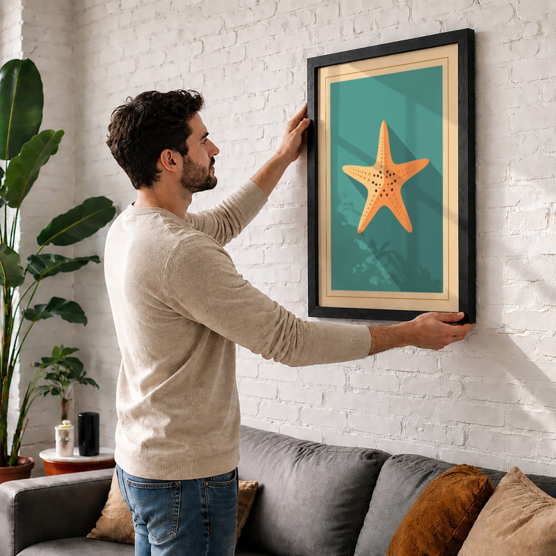 Starfish In Teal Mid-Century - Print, A4 - 29.7 x 21.0 cm, White