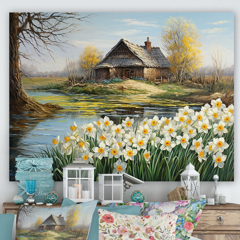 «White and Yellow Daffodils Country Charm I», reproduction sur toile, Toile tendue, H 12 po x l 20 po