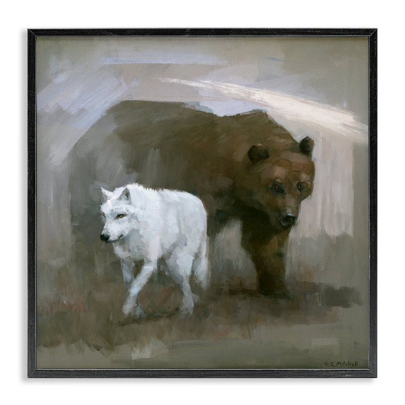 «Wolf & Bear Impression», estampe numérique par Stephen Mitchell, Giclée encadrée noir minuit, H 17 po x l 17 po