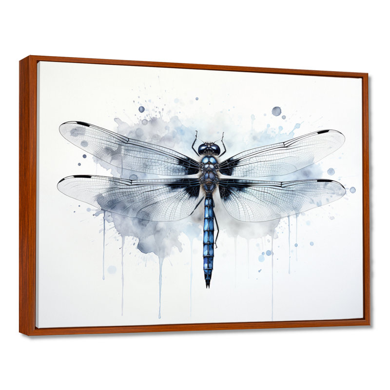 Libellule élégance I - Art mural libellule, H 16 po x l 32 po x P 1 po, Cadre flottant brun
