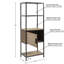 Bibliothèque avec 3 tablettes et structure en métal - Finition noire pour armoire de chambre décorative en bois récupéré gris lisse