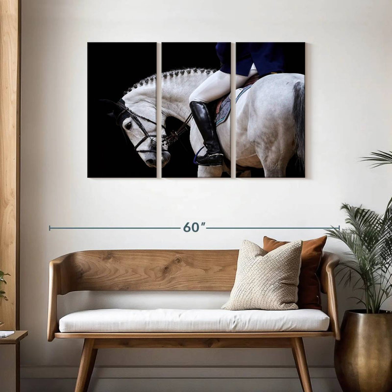 Sirci, cheval blanc et équestre, H 28 po x l 45 po