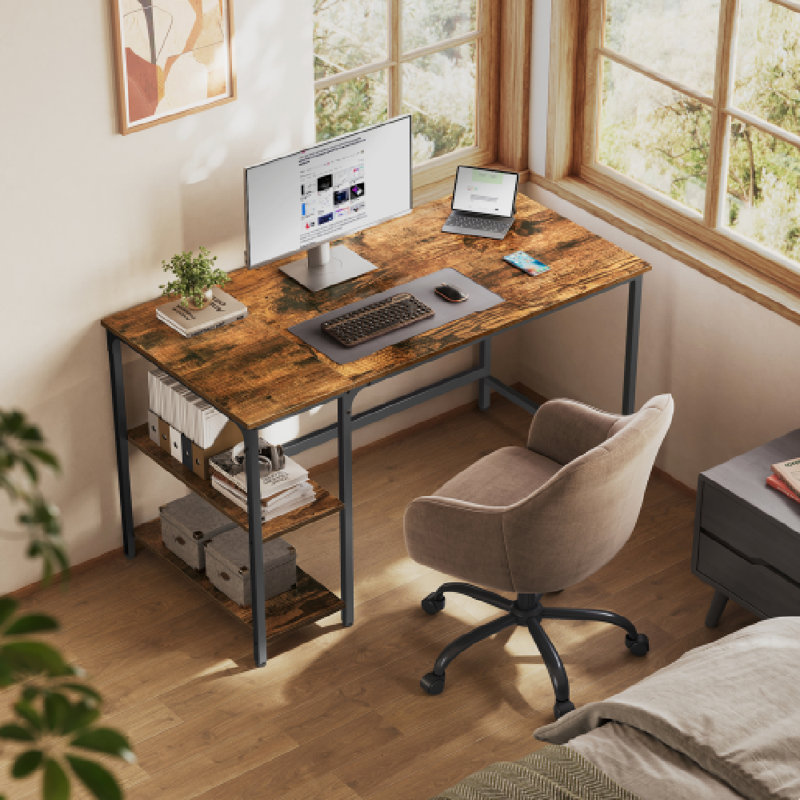 Vaillancourt Writing Desk, Rustic Brown, 75cm H x 120cm W x 60cm D, Black