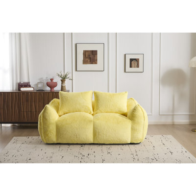 Yellow Ultra Soft Bean Bag For Adults, Oversized With Pillows And Ergonomic Design, No Assembly, Rabbit Fabric, High - Resilience Shredded Foam Yellow, Soft, , Oversized, , Pillows, Faux Fur Filling