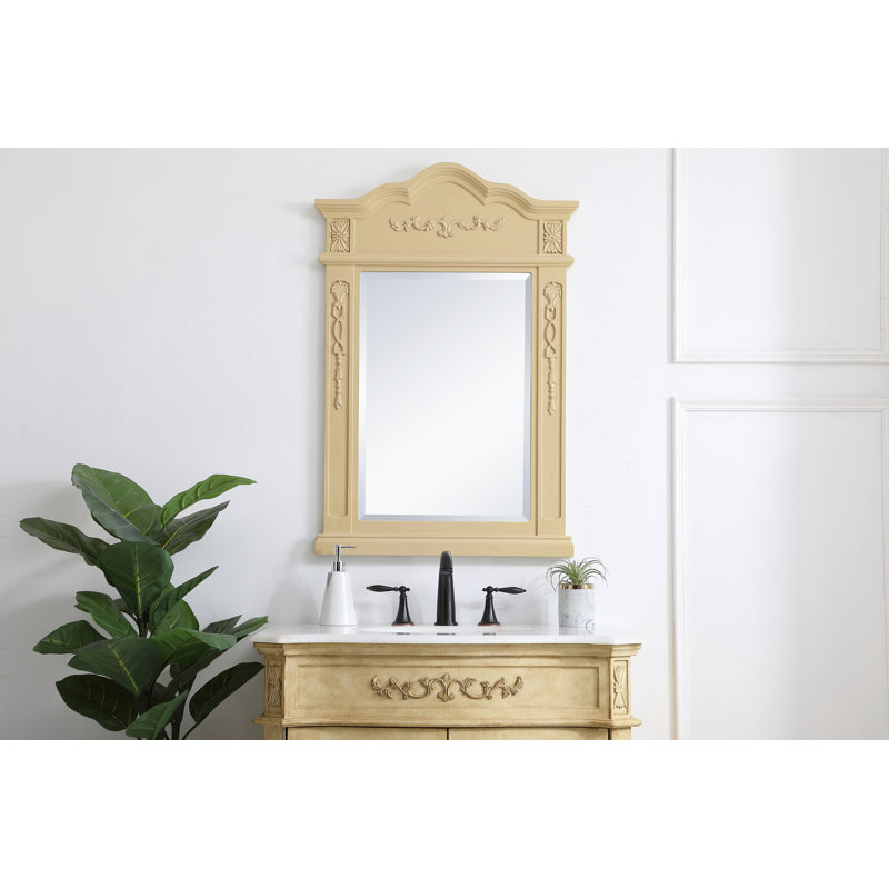 Hand-Painted Beveled Flat Wall Mirror , 36" x 24", Light Antique Beige