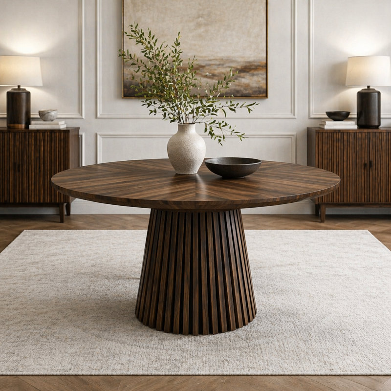 47 Inch Modern Dining Table with Slatted Base and Rounded Edges