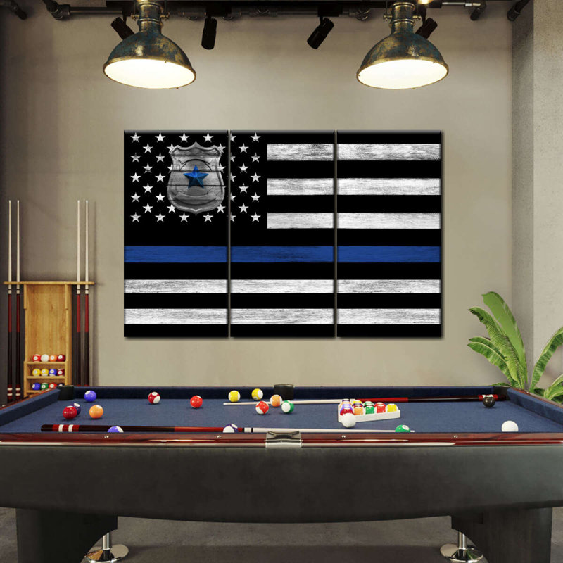Police, ligne bleue, drapeau des États-Unis sur toile, ensemble de 3 pièces, H 20 po x l 33 po x P 1,25 po