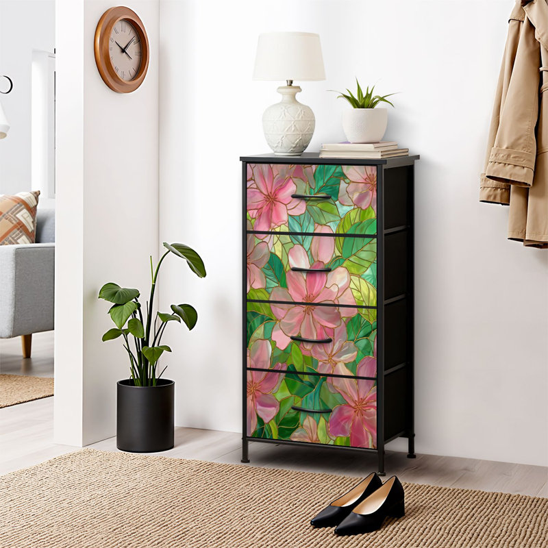 4 Drawer Dresser for Bedroom, Narrow Chest of Drawers, Wooden Top and Study Iron Frame 18"x37.5"-(WxH)