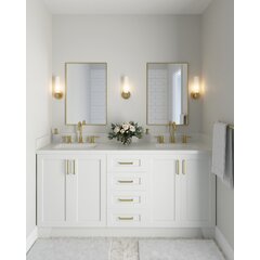 Palmera 90 inch Double Sink Bathroom White Vanity & Side Cabinet Tower