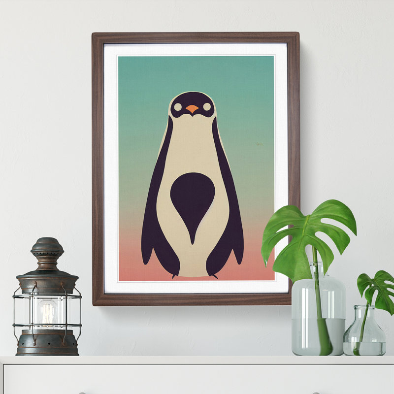 Penguin In Abstract No.6 - Print, 59.4cm H x 42cm W x 3cm D, No Matte, Walnut Framed Paper