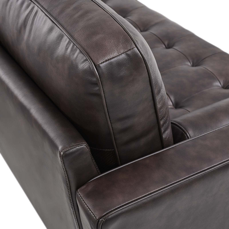 Valour 78" Leather Apartment Sectional Sofa by Modway, Brown Genuine Leather