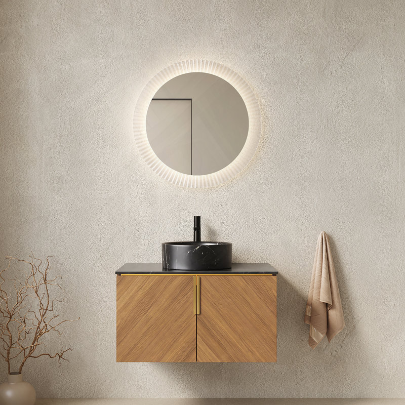 Meuble-lavabo mural avec lavabo double et comptoir en pierre frittée, 30"