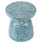 D15x16" Capiz Garden Stool Small Side Tabel, Blue Accent Round End Table
