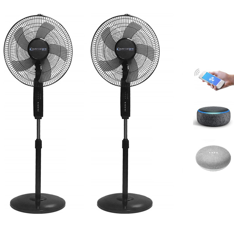 (Pack Of 2) Technical Pro Wifi Enabled 16 Inch Standing Fan With Oscillating Feature And Compatible With Amazon Alexa/Google Home Voice Control Smart Home (White)