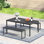 Ensemble de salle à manger 3 pièces pour patio avec table rectangulaire 63 "et 2 bancs en faux bois 