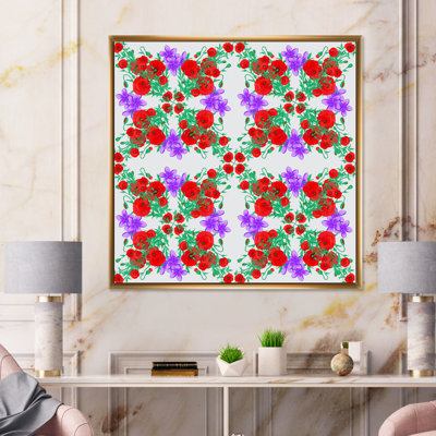 19_Motley fleurs en rouge vert et gris - reproduction d'art sur toile à motifs
