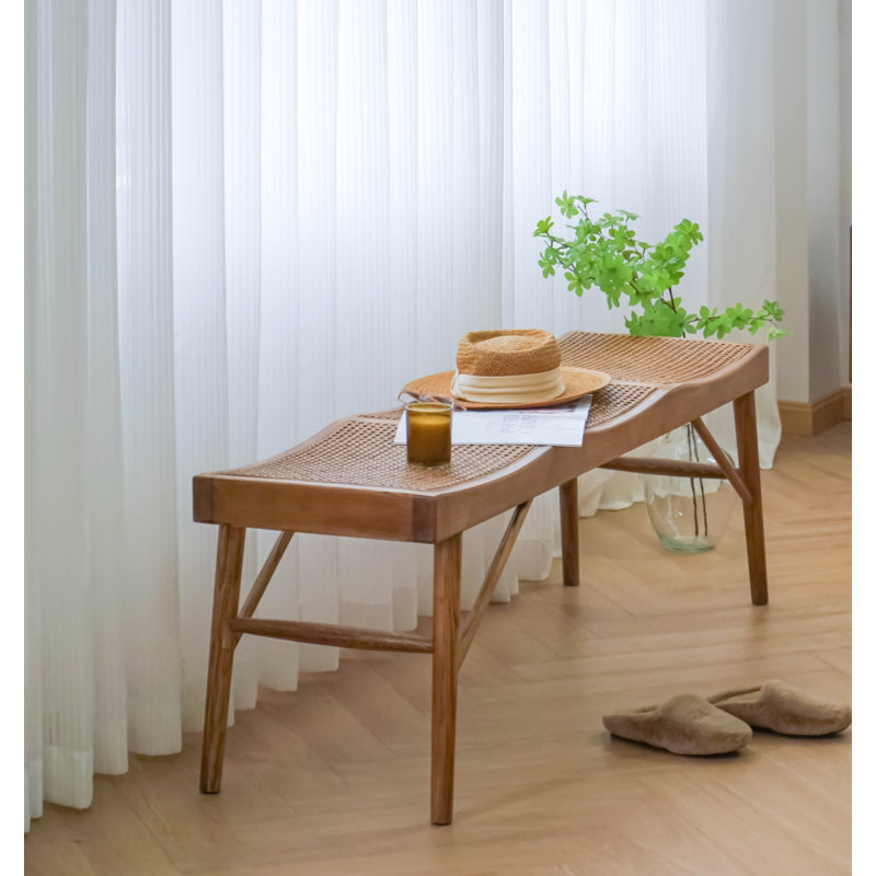 Brylynn Solid Wood & Cane Bench, Brown