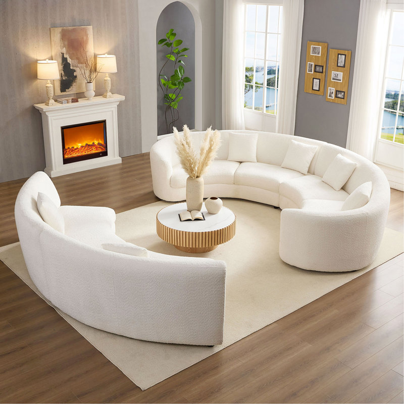 Canapé modulaire Mid-Century beige moderne symétrique circulaire, canapé modulaire à combinaison libre pour le salon 6 coussins